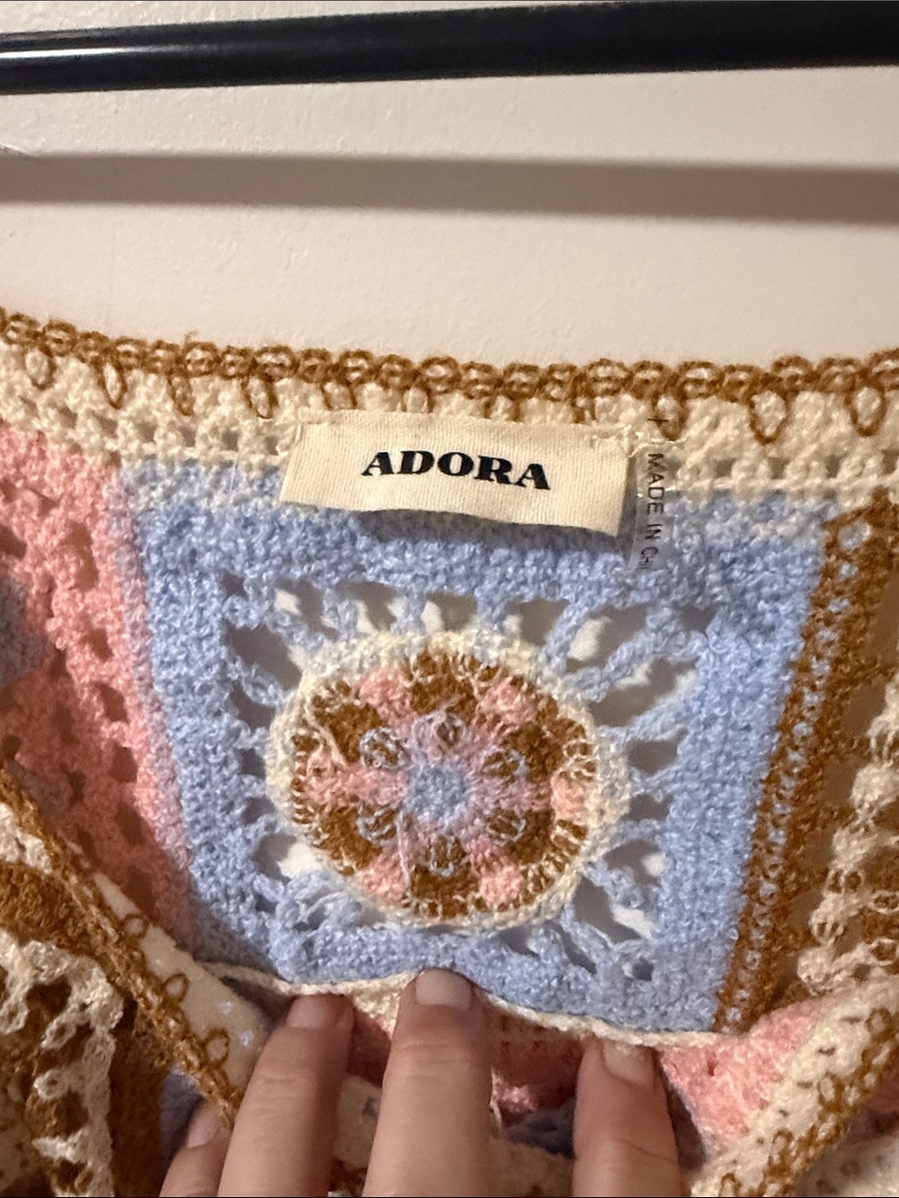 ADORA Cream Crochet Granny Square Tank Top with Pink, Blue & Brown Accents - Picture 3 of 3
